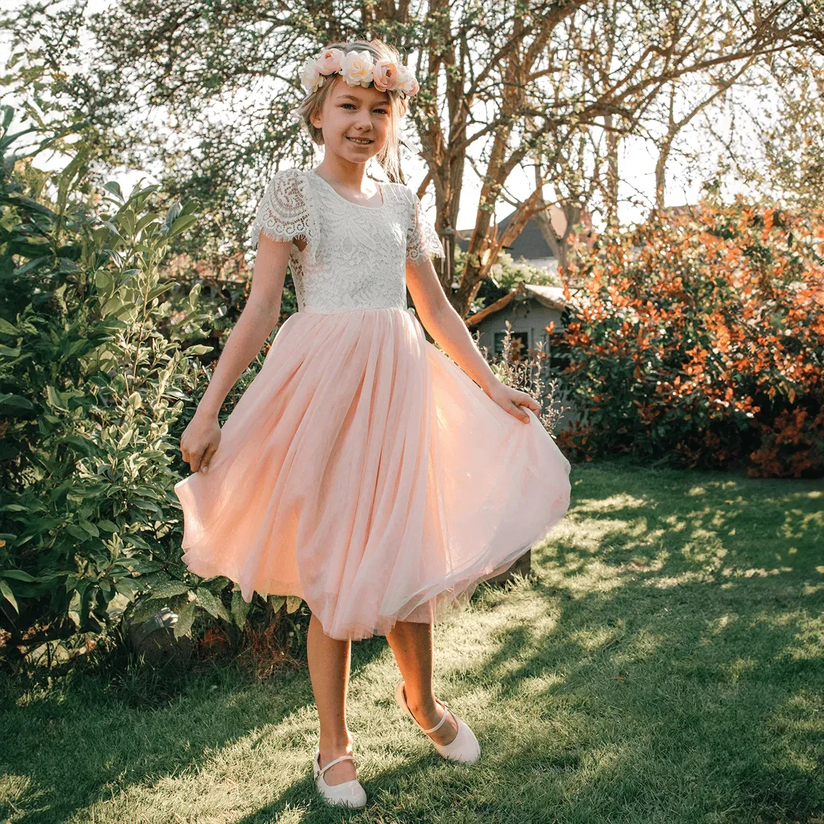 Богемное платье с воланами Бохо Flutter Uk Flower Girl Boutique, Peach — фото 3