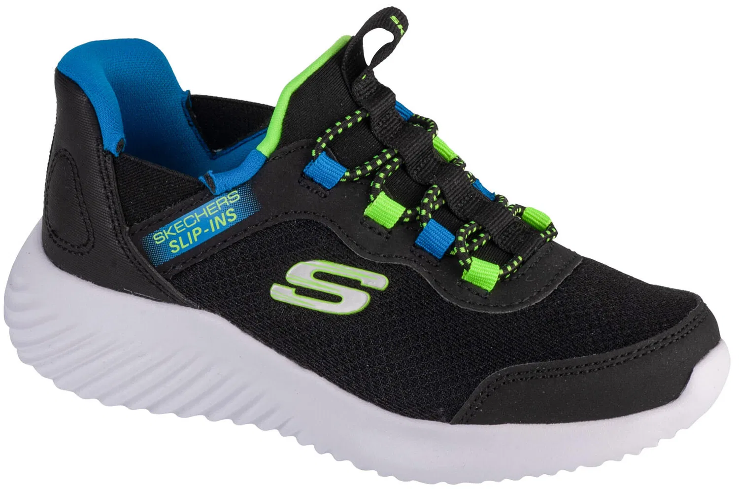 Детские спортивные кроссовки Slip-Ins: Bounder - Brisk-Burst Skechers, Schwarz Weiss Fluoreszierendes Neongrun