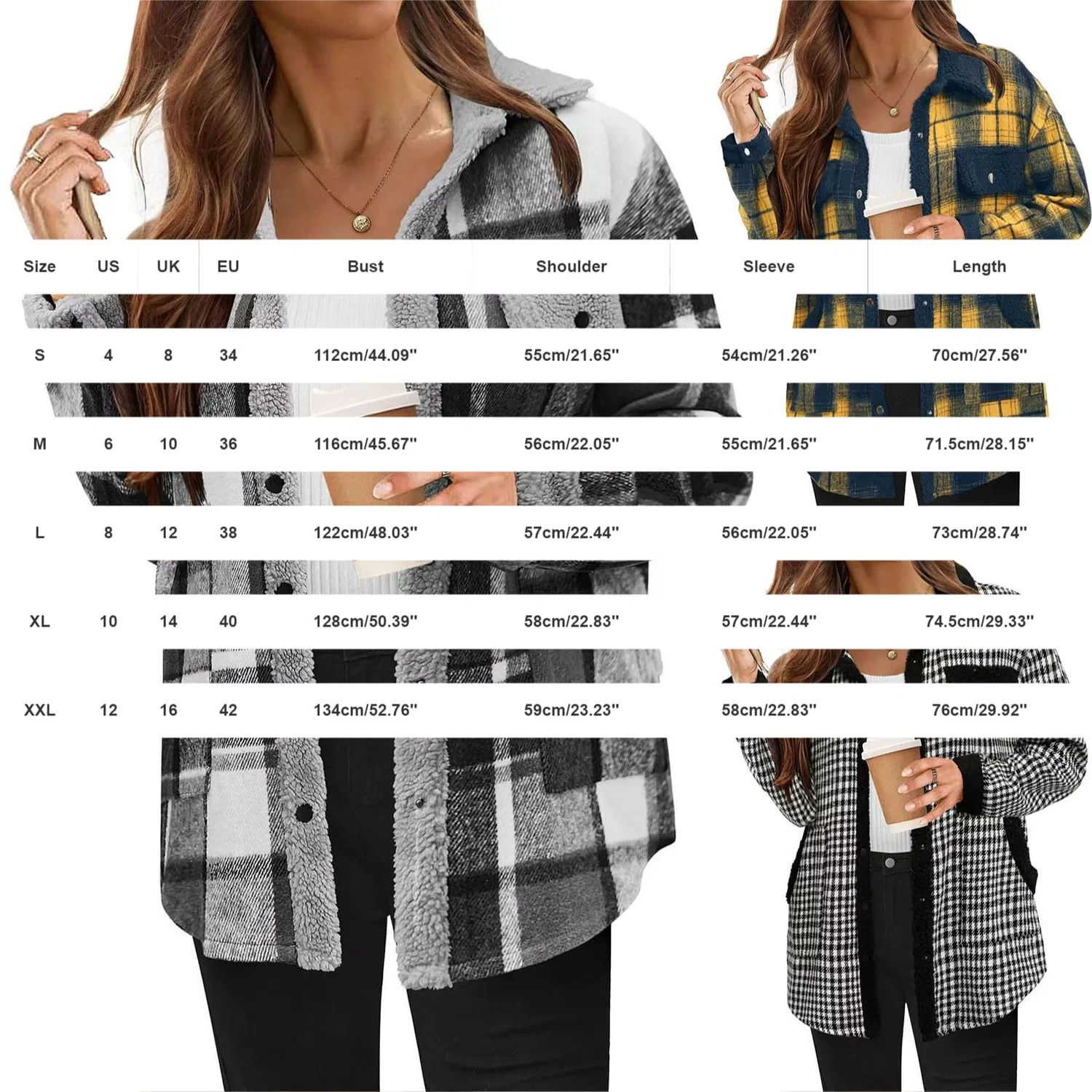 Женская куртка из флиса с принтом, модель Oversize Plaid, Grigio scuro — фото 3