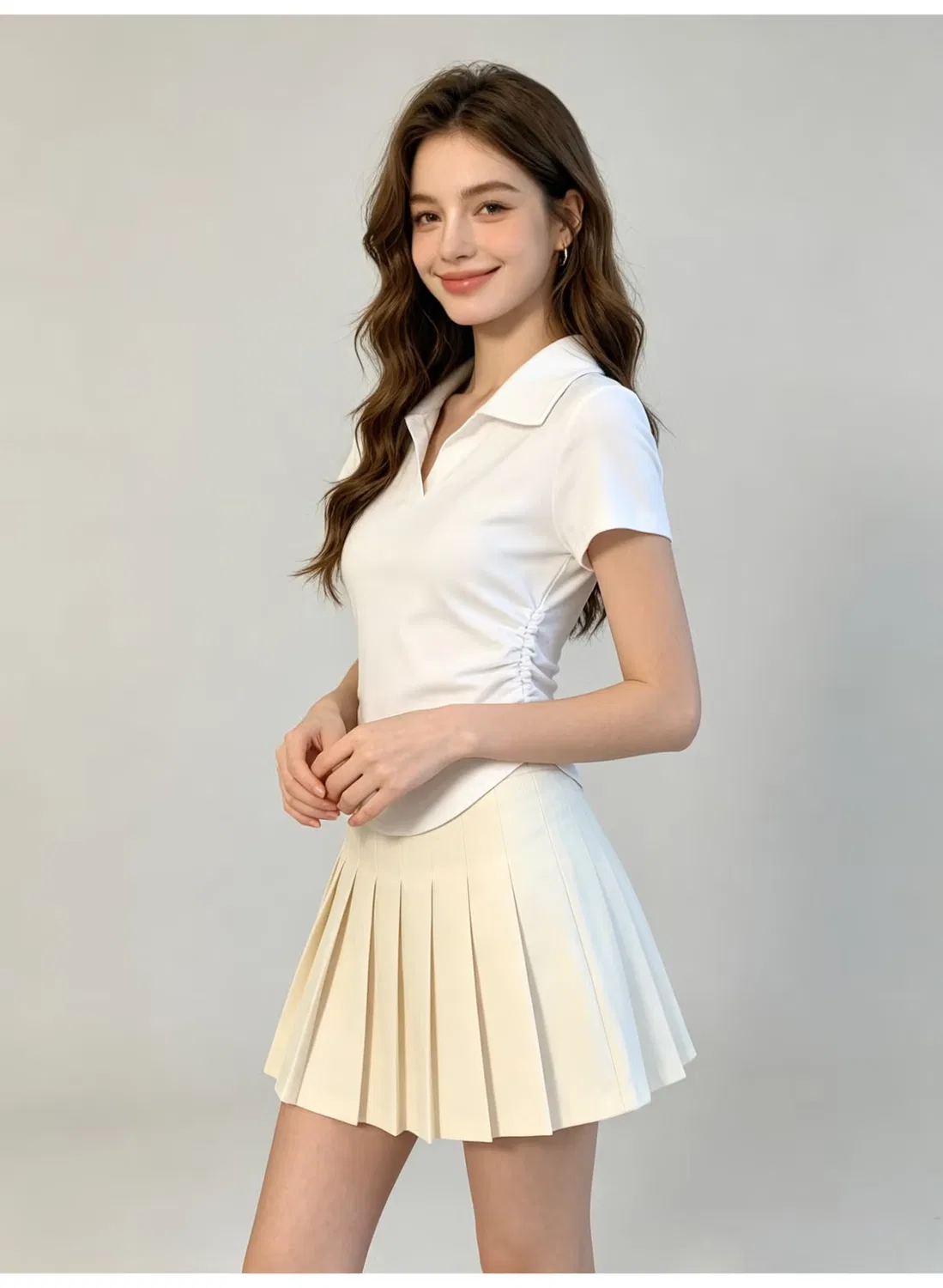 Топ поло с коротким рукавом и боковой драпировкой Zara, белый — фото 4