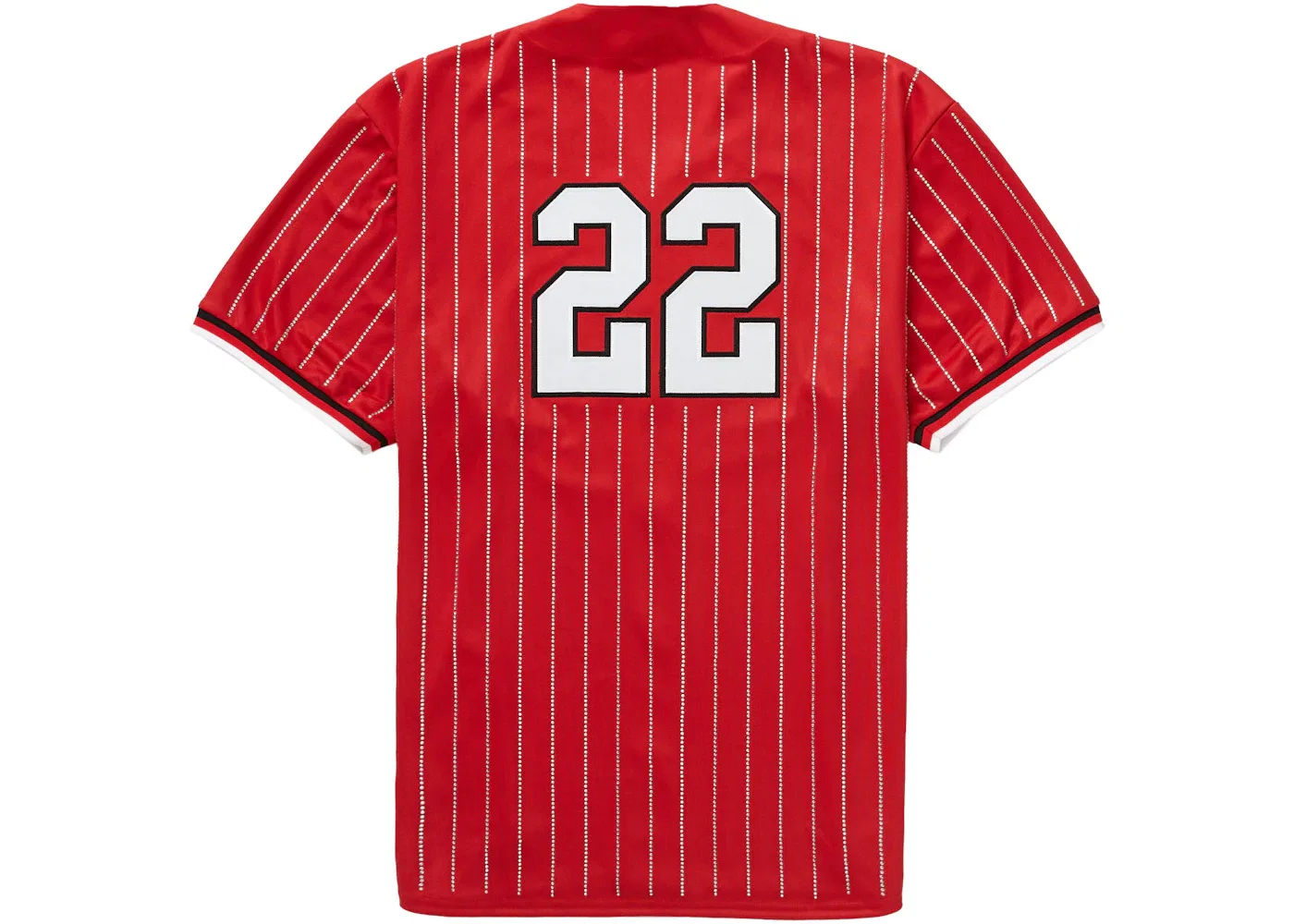 Мужская футболка-джерси с принтом Supreme Rhinestone Stripe Baseball Jersey, Red — фото 2