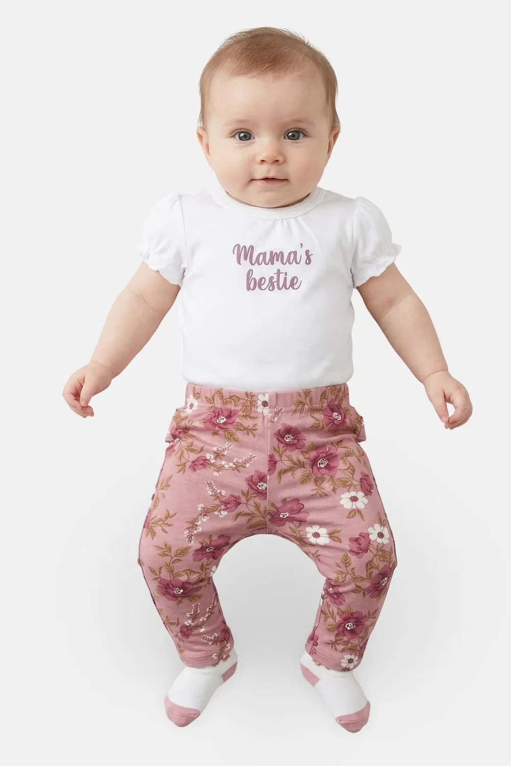 Комплект боди-комбинезон и штаны с вышивкой, повязка и носки Baby Essentials, разноцветный