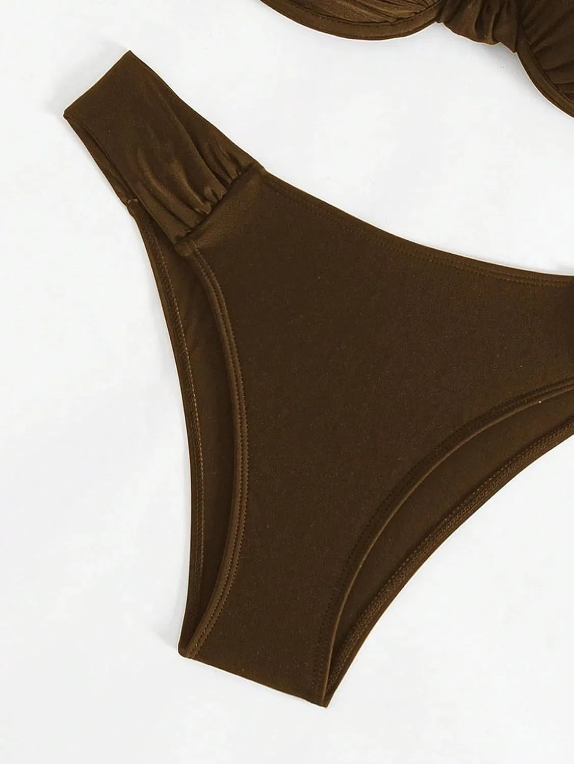 Женский бикини-комплект с пуш-ап и рюшами, Chocolate Brown — фото 4