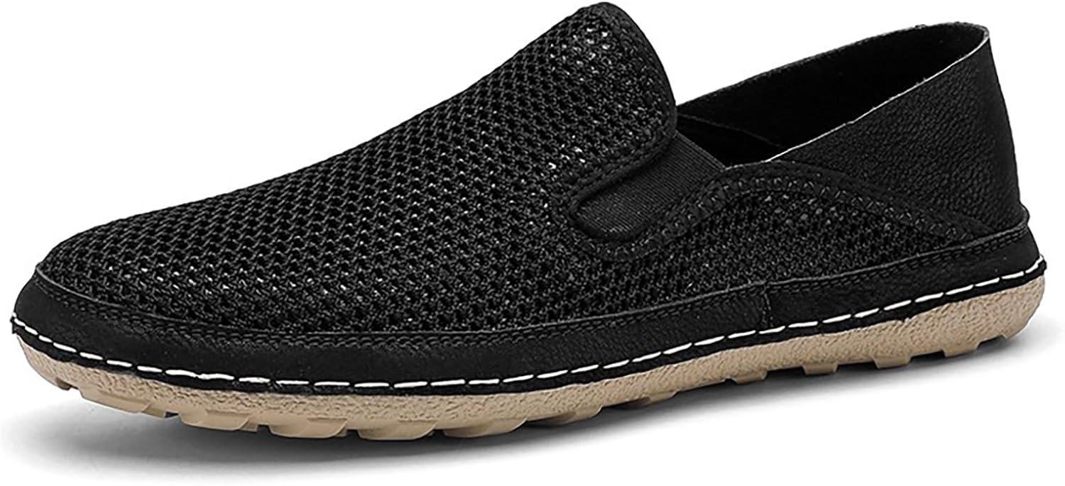 

Мужские легкие лоферы из сетки с плоской эластичной подошвой, удобные, с круглым носком, дышащие, на скользящей подошве, повседневные лоферы, работы, походов, мокасины, лодочные туфли Forevercan, черный