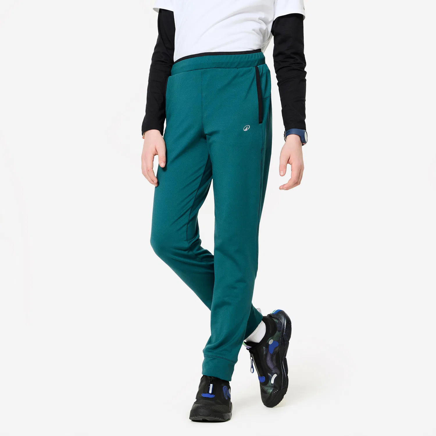 Детские спортивные штаны с принтом Jogginghose Kinder warm atmungsaktiv Domyos, Blaugrun Rauchschwarz