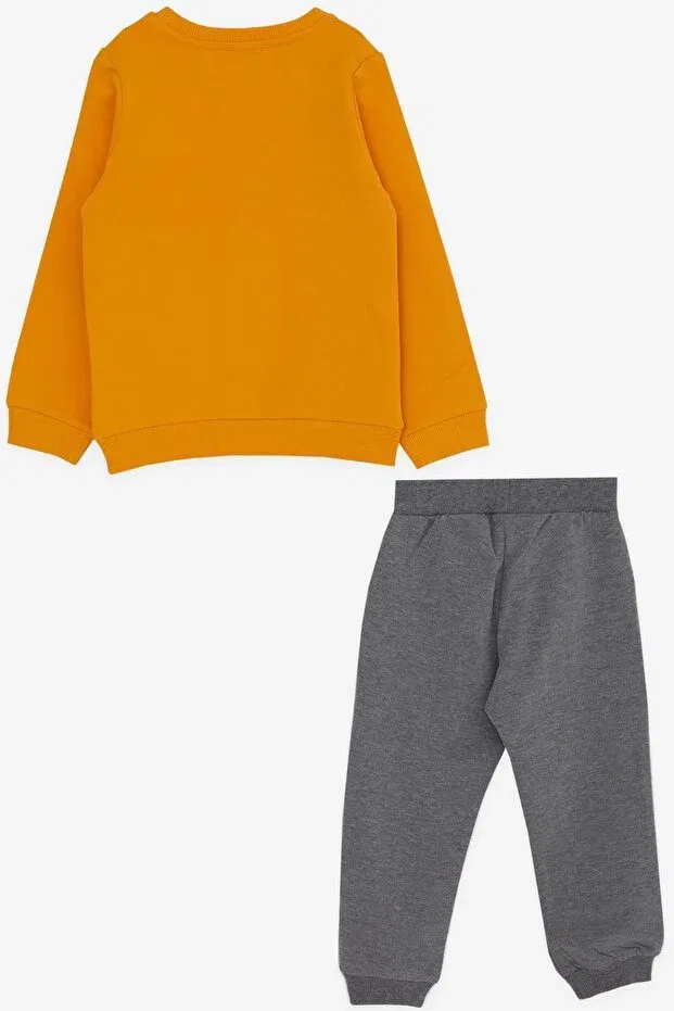 Детский комплект спортивного костюма для мальчиков с принтом Dinosaur Patterned Breeze, Mustard Yellow — фото 2