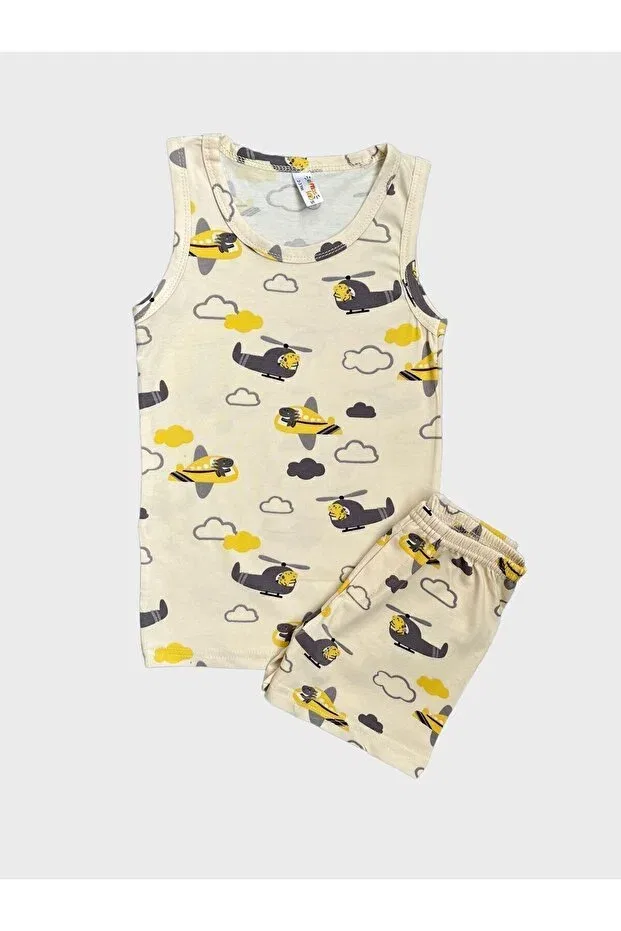 Детский комплект для мальчиков с принтом Helicopter Pattern Elmas Kids, Cream — фото 2