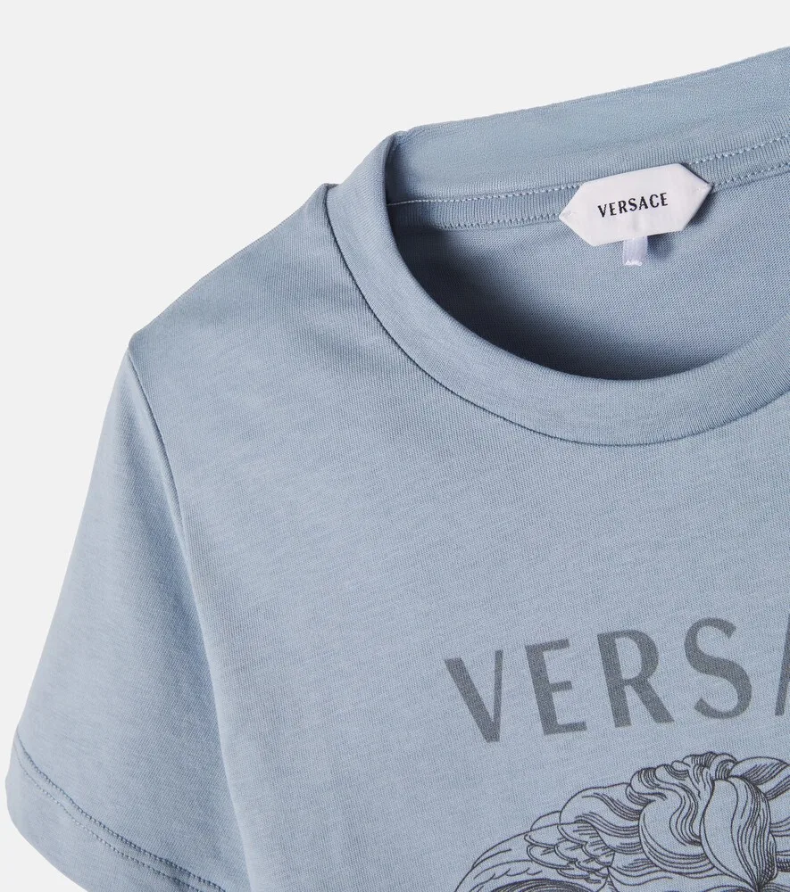 Хлопковая трикотажная футболка La Medusa Versace Kids, синий — фото 4