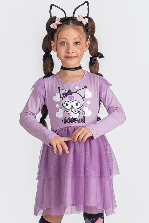 Детское платье для девочек с длинным рукавом Kuromi Minik Dolap, Lilac — фото 3