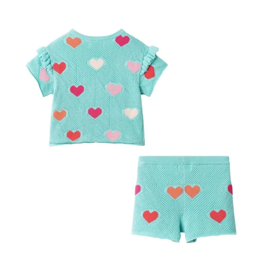 Комплект из топа и шорт с сердечками, модель Little Hearts Andy & Evan, Aqua — фото 3