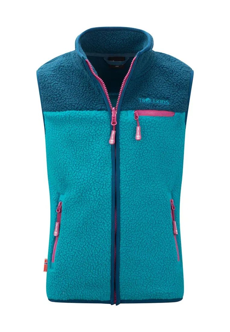 Детский жилет унисекс с заниженной талией Trollkids, Dark Turquoise/Madeira Blue/Bright Berry