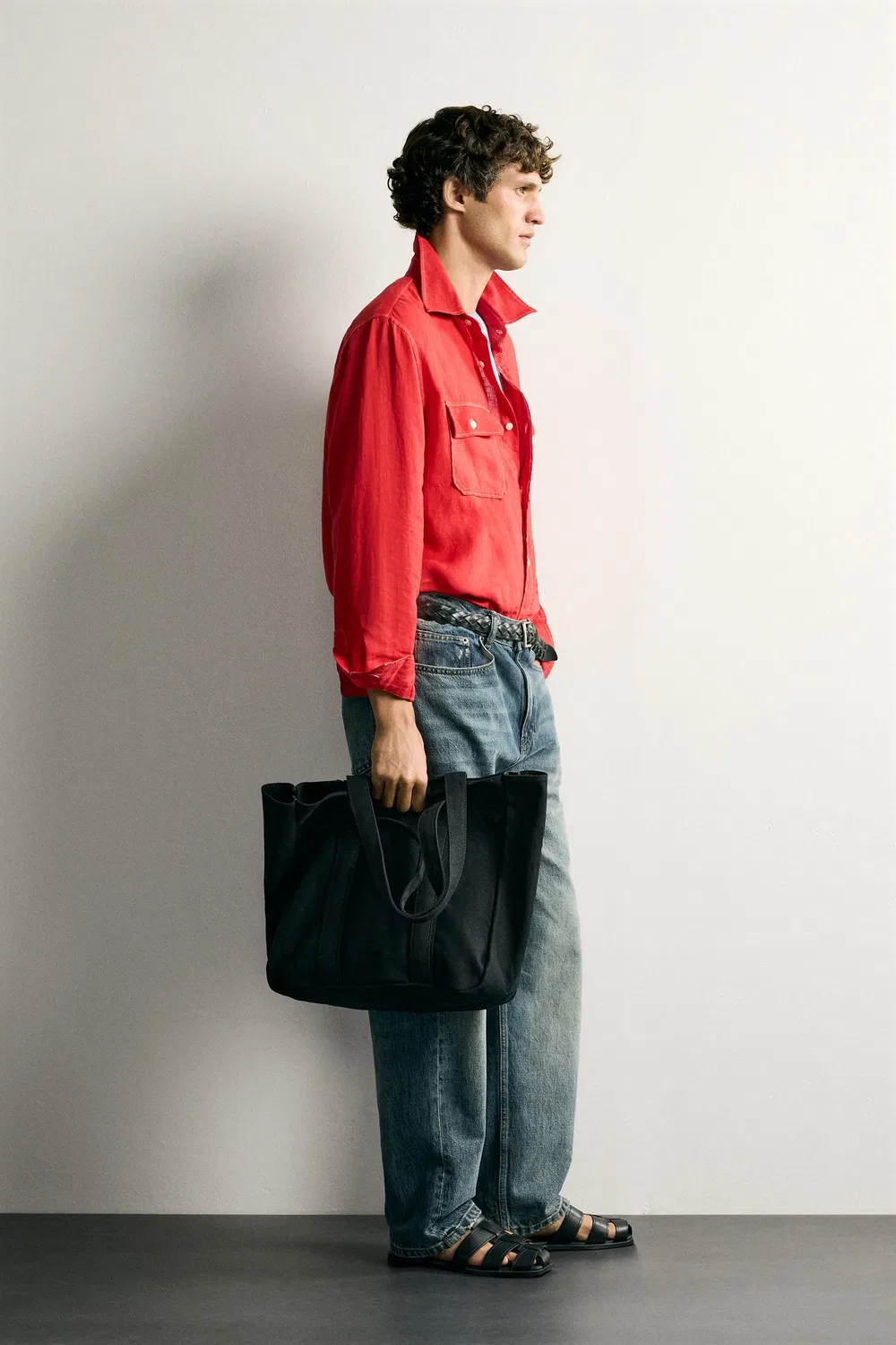 Рубашка-куртка из 100% льна, стандартного кроя. ZARA, Red — фото 4