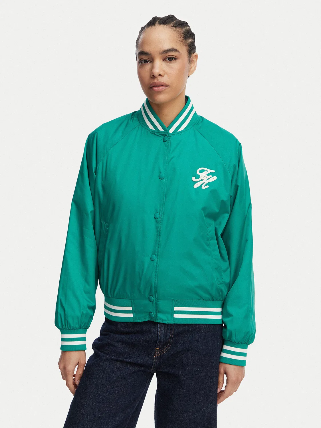 Женский бомбер стандартного кроя Logo Appliqué Tommy Hilfiger, зеленый