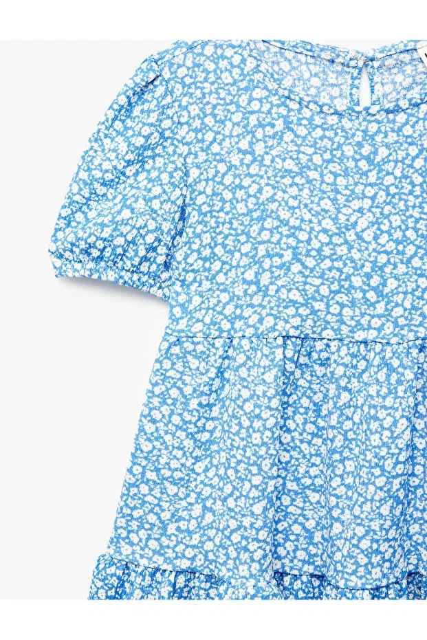 Детское платье для девочек с коротким рукавом-фонарик Koton, Blue Patterned — фото 3