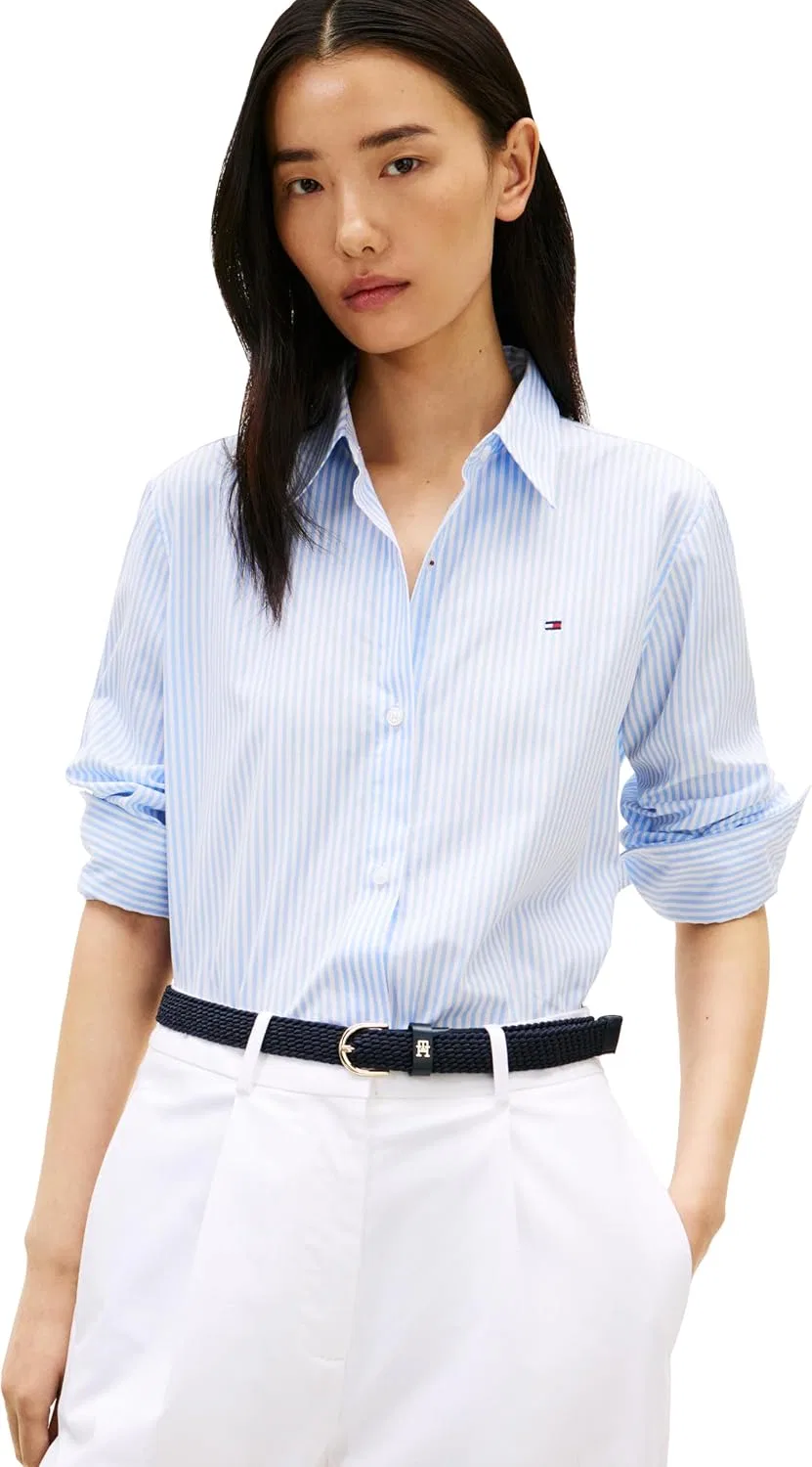 Женская рубашка с длинным рукавом Oxford Tommy Hilfiger, Classic Ithaca White Vessel Blue