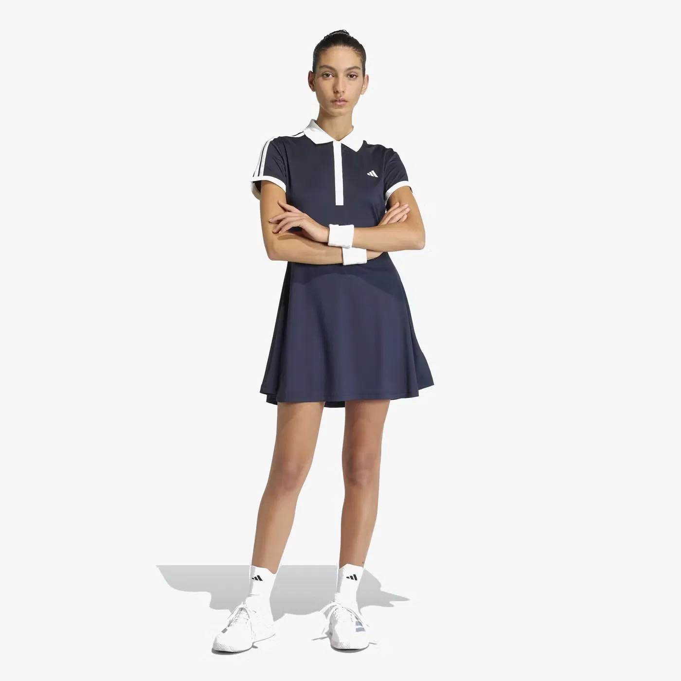 Платье-трапеция с контрастными полосами Adidas, синее — фото 3