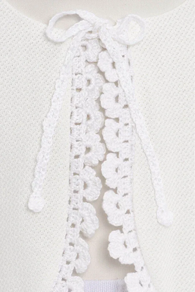 Детский кардиган для девочек с вязаной отделкой Crochet Decorated Knitted Pamina, Ecru — фото 3