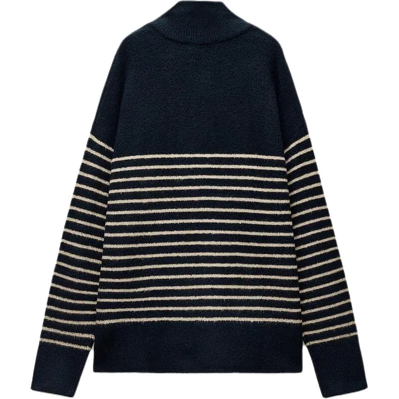 Женский свитер с полосатым принтом и высоким воротом ZARA, Stripes — фото 3