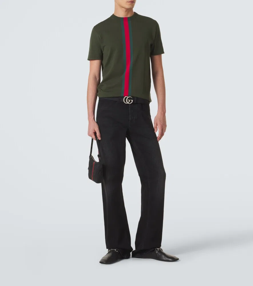 Футболка Gucci Web Stripe, вязаная, 100% хлопок, зеленый — фото 2
