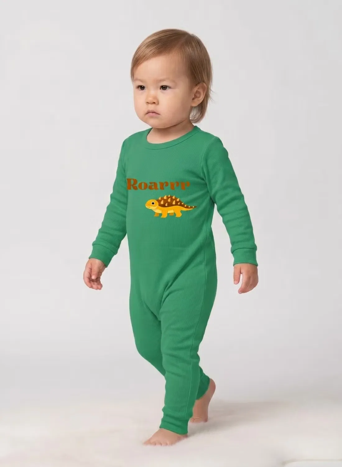 Боди-комбинезон с длинным рукавом с принтом динозавра Babyqlo, зеленый — фото 4