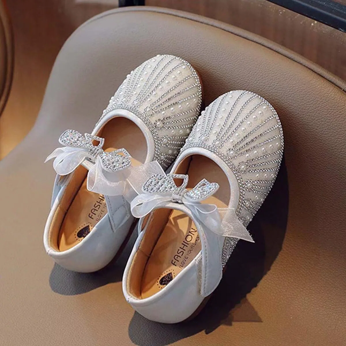 Детские балетки для девочек с блестками и жемчугом Sparkly Princess Ballet Flats IvoireCh, Silver — фото 3