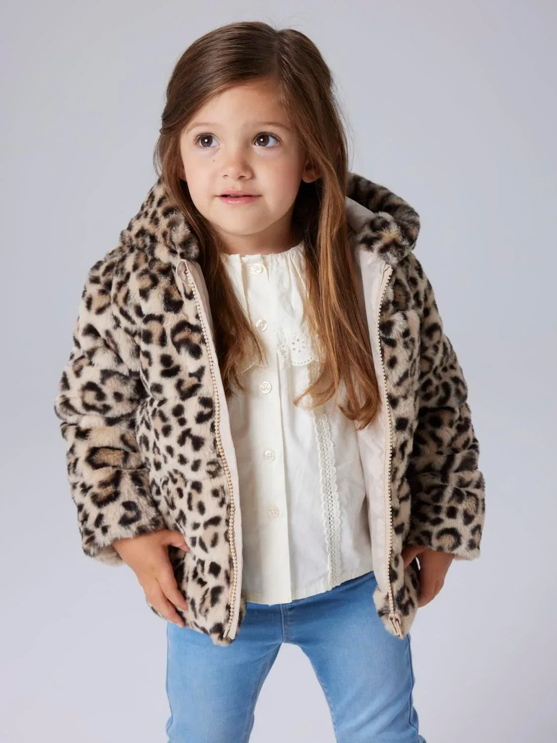 Куртка с капюшоном с леопардовым принтом NMFMILA JACKET W HOOD Name It, коричневый — фото 4