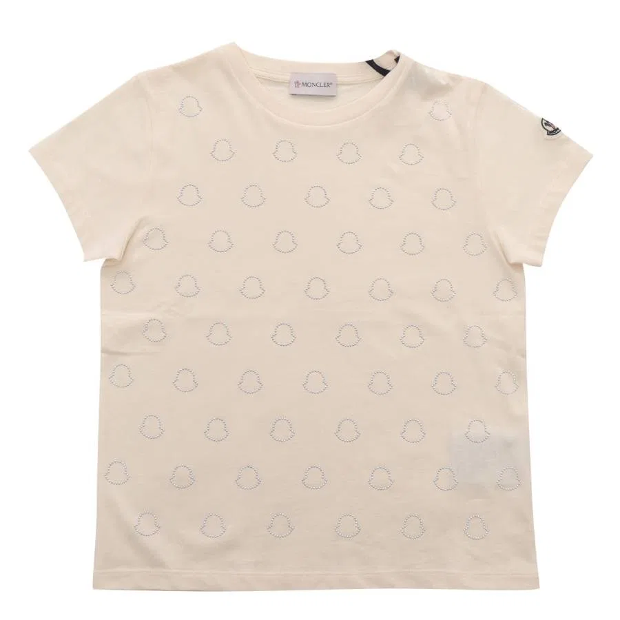 Футболка хлопковая с кристаллами Girls Crystal Logo Cotton Moncler, Cream