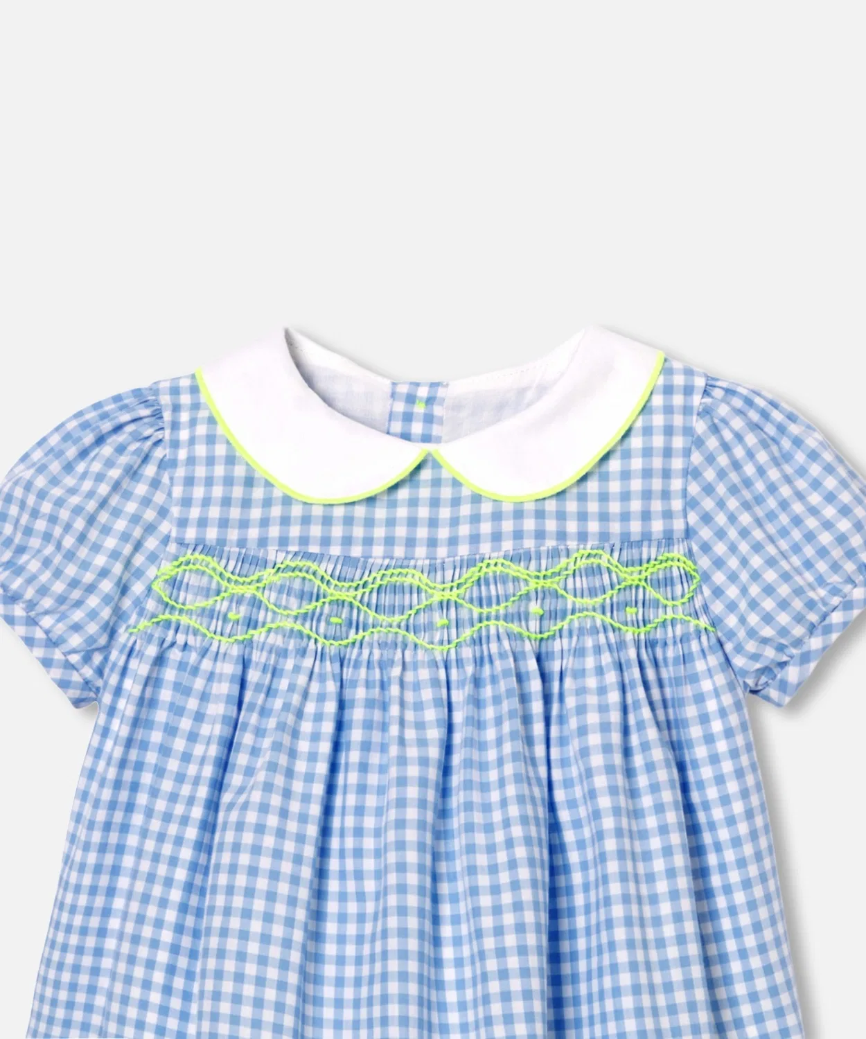Детское платье для девочек с коротким рукавом в горошек, модель Blue Gingham, jacadi, Check — фото 3