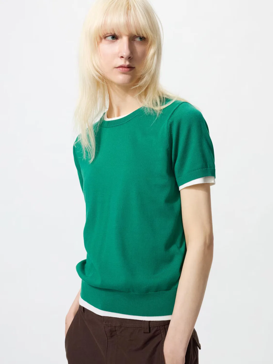Свитер Uniqlo, с круглым вырезом и защитой от УФ-излучения, зеленый