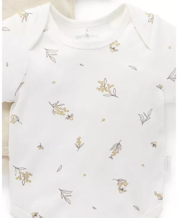 Детский комплект боди с коротким рукавом Purebaby, Wattle Bee Wheat Melange Pk — фото 4