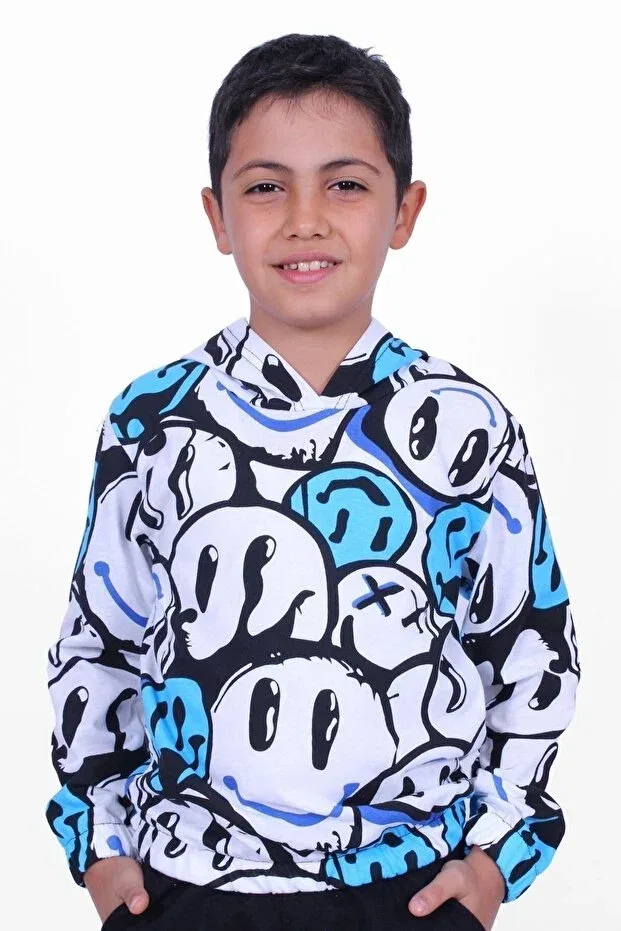 Детское худи для девочек с принтом Emoji patterned Panio Kids, Blue
