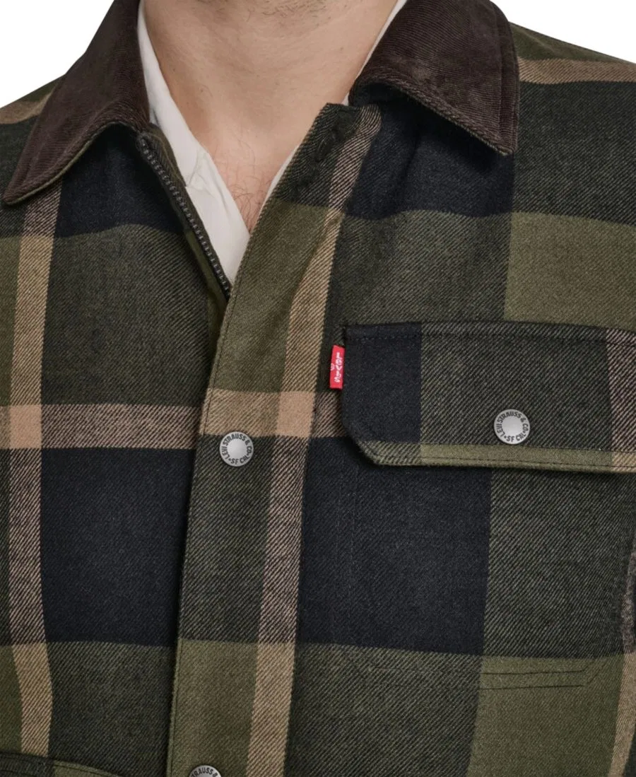 Фланелевая рубашка-куртка с воротником из вельвета, на молнии и пуговицах Levi's, Olive/Black — фото 4