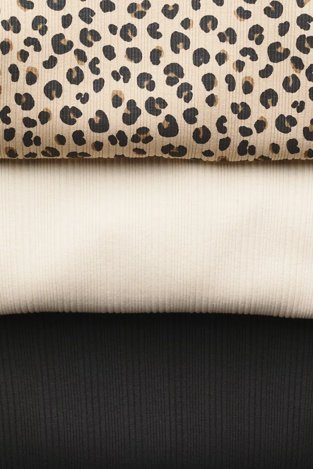 Комплект из 3 ребристых оверлочных рубашек H&M, Beige/Leopardenprint — фото 3