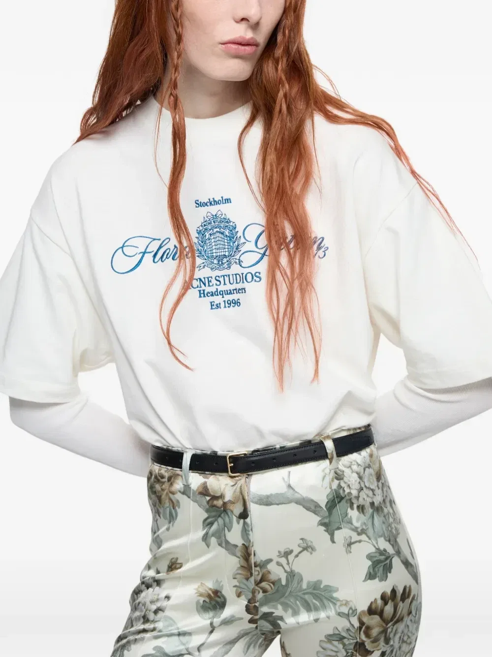 Футболка с вышивкой Acne Studios, бежевый — фото 4