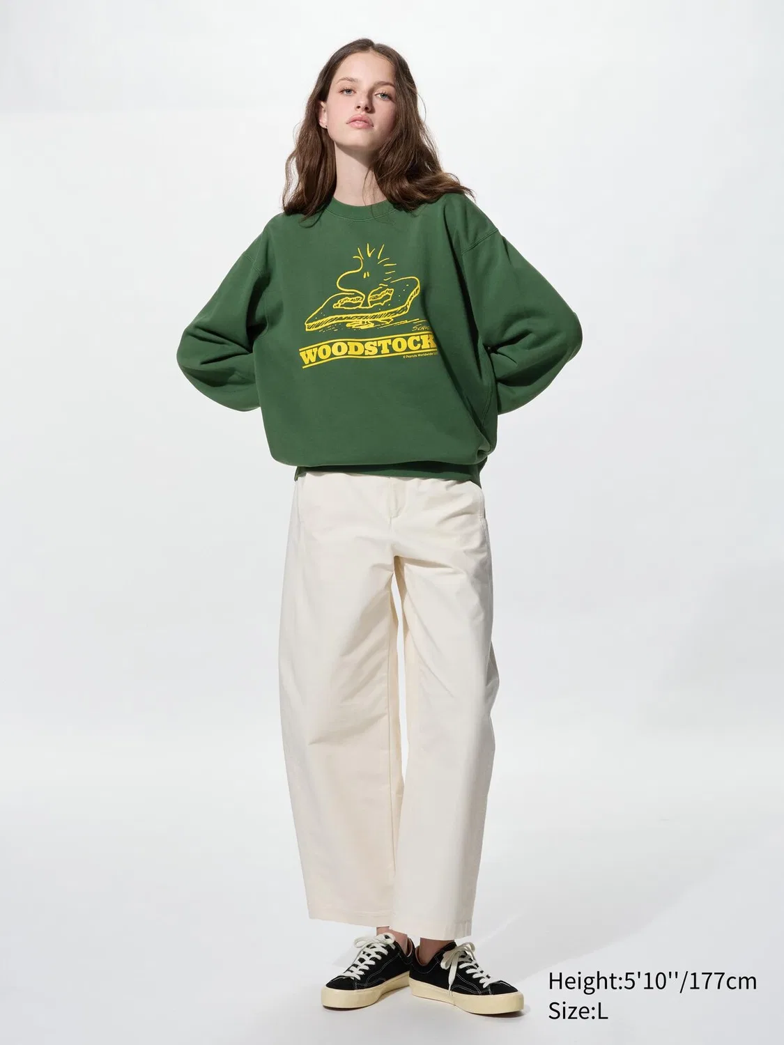 Толстовка Uniqlo, с принтом Peanuts, оливковый — фото 4