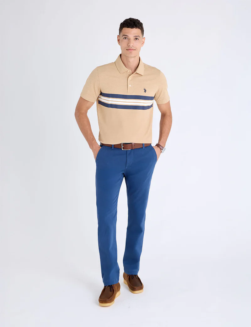 Футболка-поло U.S. Polo Assn Engineered Printed Stripe Jersey, хаки — фото 2