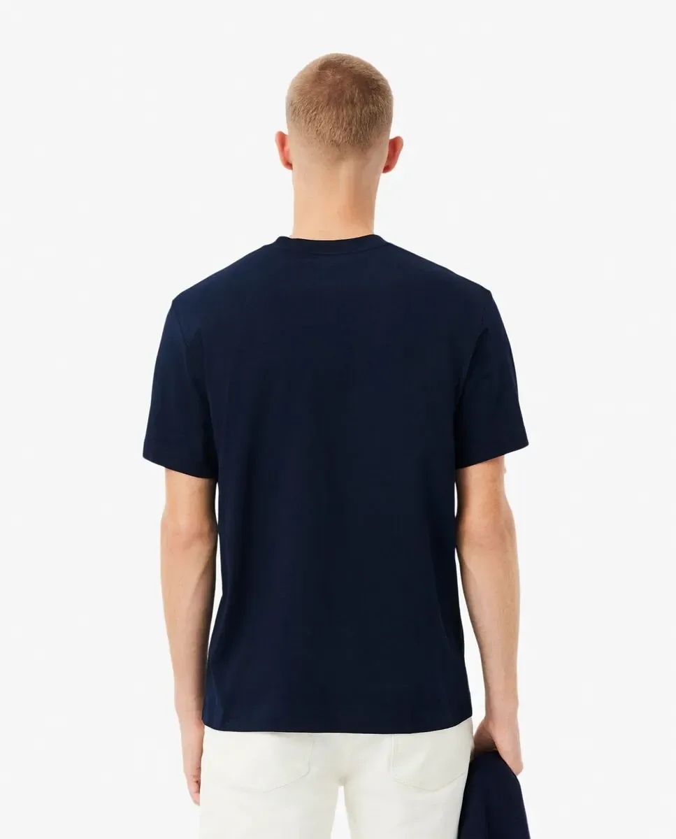 Мужская хлопковая футболка с коротким рукавом и карманом на груди Lacoste, темно-синий — фото 2