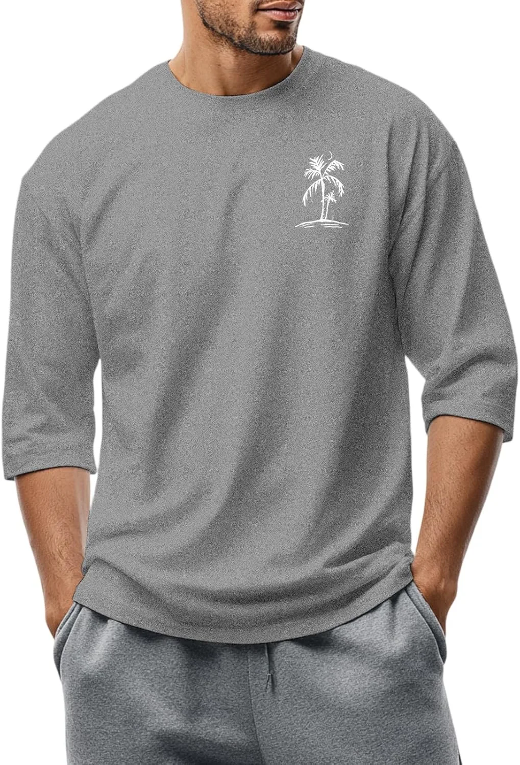 

Футболка для мужчин с принтом, классический воротник, рукав 3/4 FQZWONG