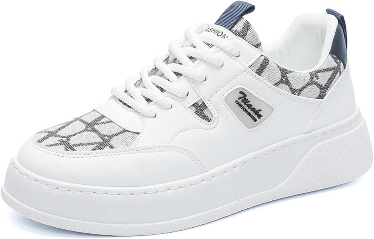

Мужские белые кроссовки на платформе с геометрическим узором - стильные повседневные шнурованные туфли для повседневной носки и уличного стиля Aokisx