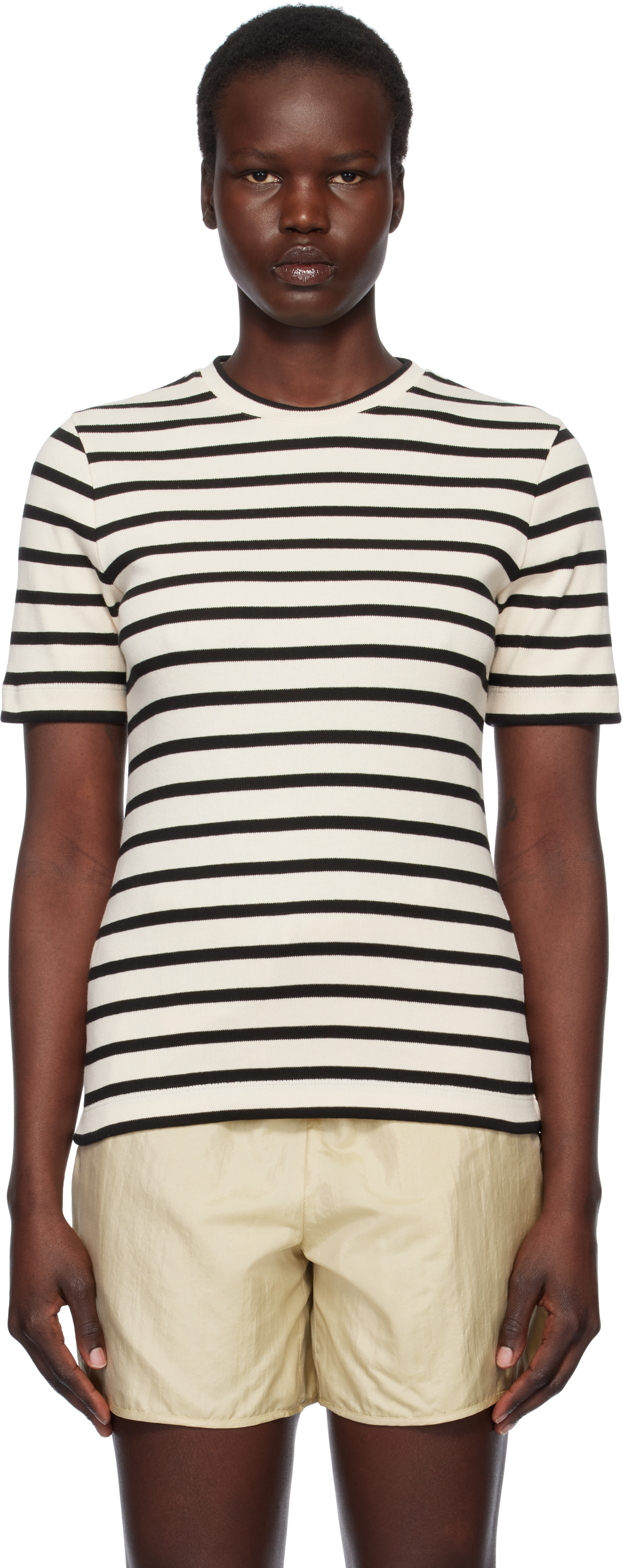 

Футболка Jil Ander Off-White & Black с круглым вырезом Jil Sander