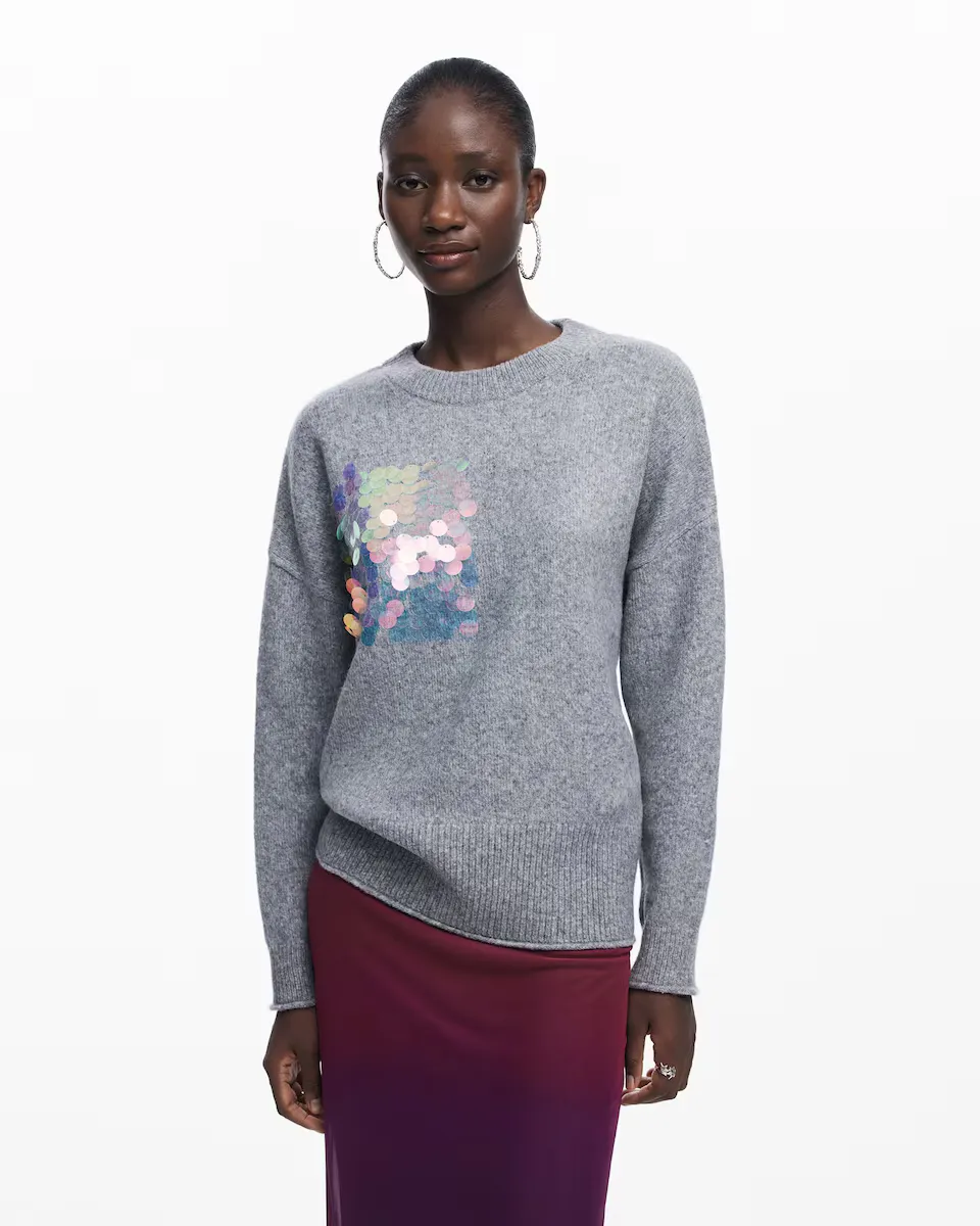 

Женский свитер в серую гамму Desigual, черный