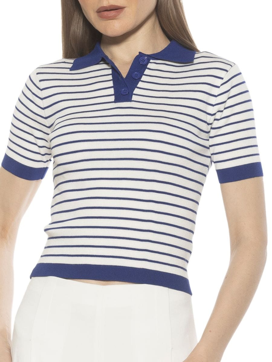 

Полосатая трикотажная рубашка-поло Elani Alexia Admor, цвет Ivory Navy