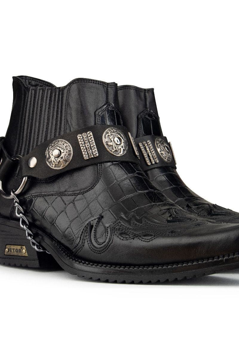 Мужские черные кожаные готические ковбойские ботинки Winklepicker Infinity Leather — фото 3