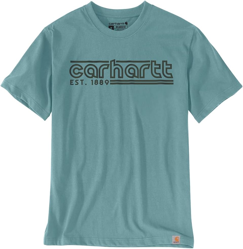 

Мужская легкая футболка Carhartt свободного кроя с короткими рукавами и графическим логотипом, Summer Blue, Синий, Мужская легкая футболка Carhartt свободного кроя с короткими рукавами и графическим логотипом, Summer Blue
