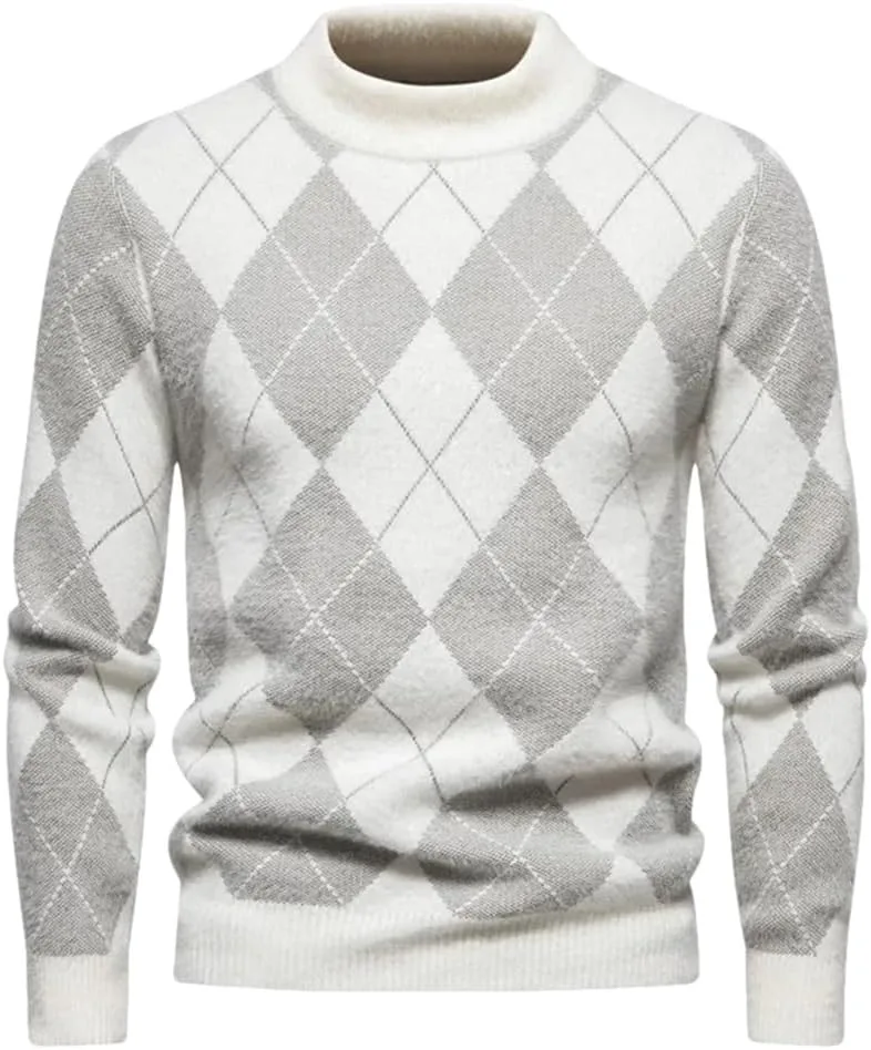 

Мужской свитер с круглым вырезом и ромбовидной вязкой