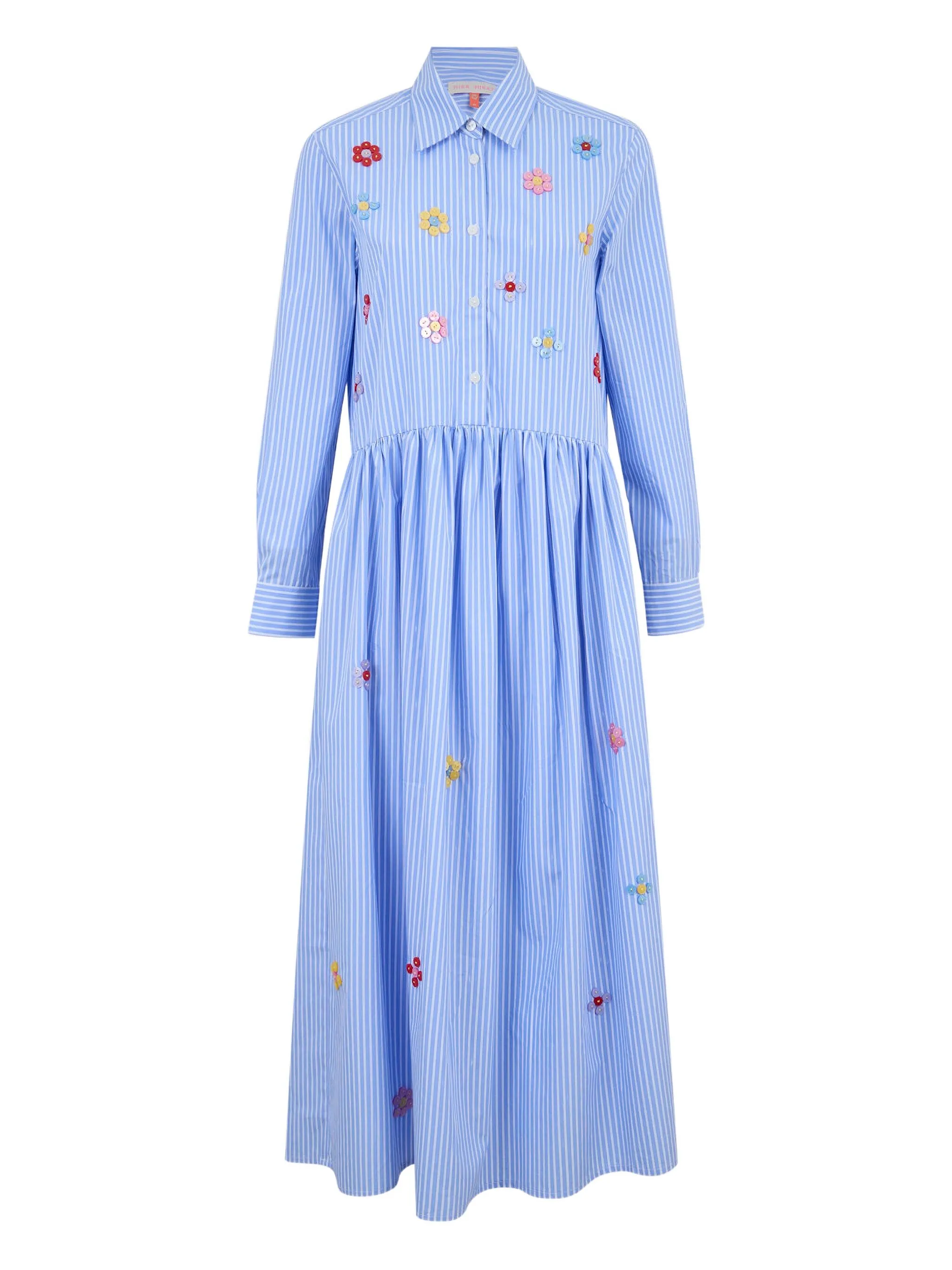 

Полосатое платье-рубашка миди с вышивкой Mira Mikati, синий