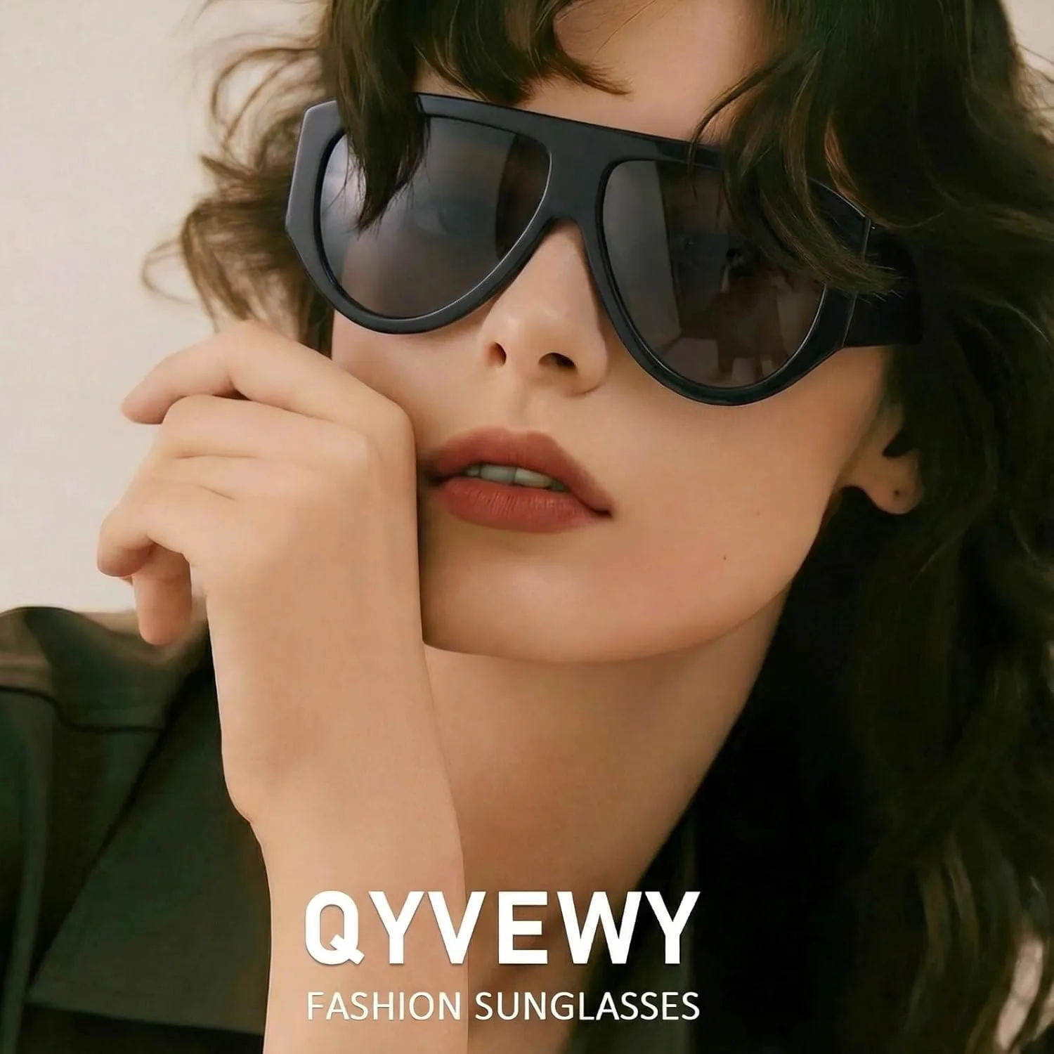 

Комплект больших солнцезащитных очков-авиаторов для женщин и мужчин. Модные квадратные очки с толстой оправой и защитой от УФ-излучения UV400 QYVEWY, Black