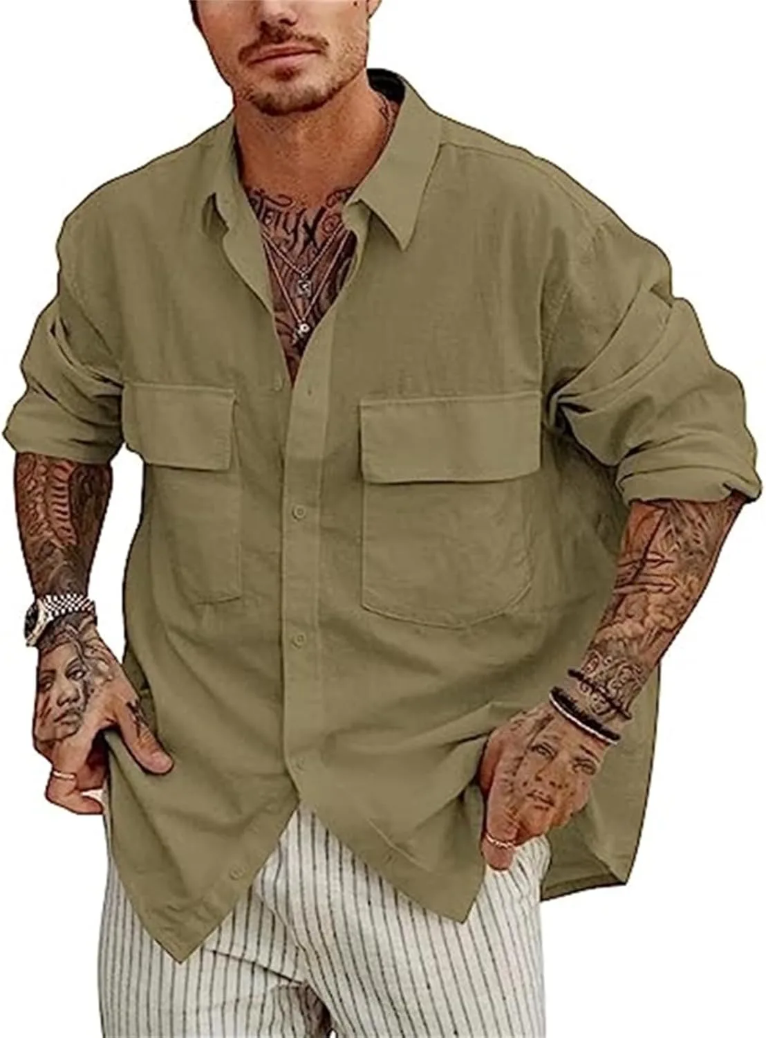 

Ретро рубашка для мужчин с длинным рукавом Cargo, легкая, из хлопка и льна Thatrich