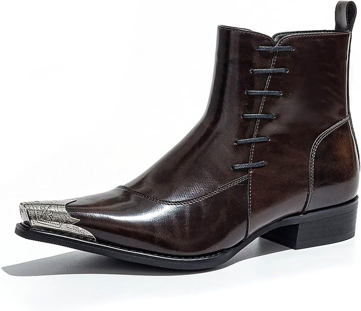 

Мужские западные ботинки с заостренным носком и металлическим носком на молнии с боковой застежкой POTENCE STAR, Brown