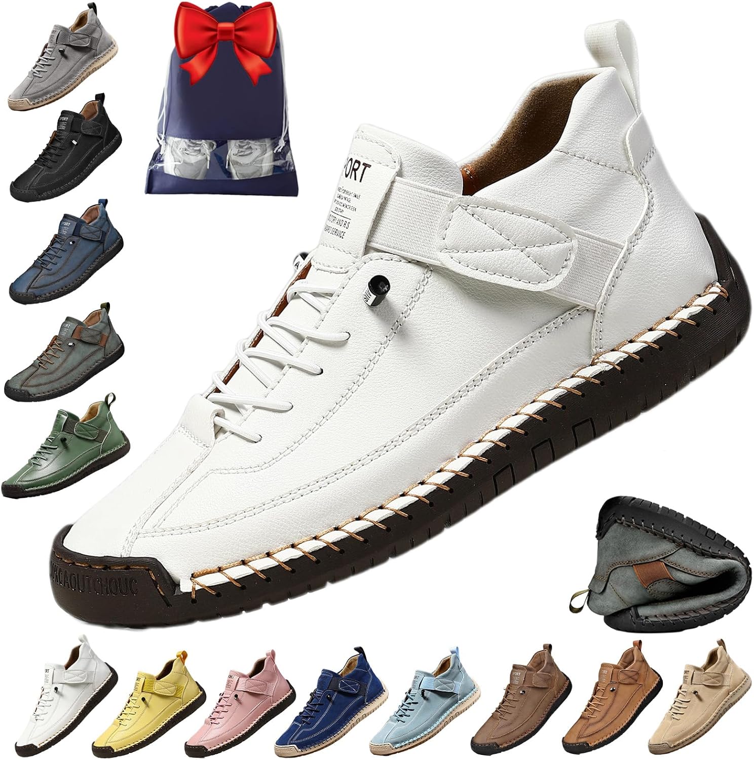 

Удобные ортопедические кроссовки, унисекс, ручная работа, кожаные удобные туфли, ботинки с мягкой ортопедической поддержкой Noclerv, белый